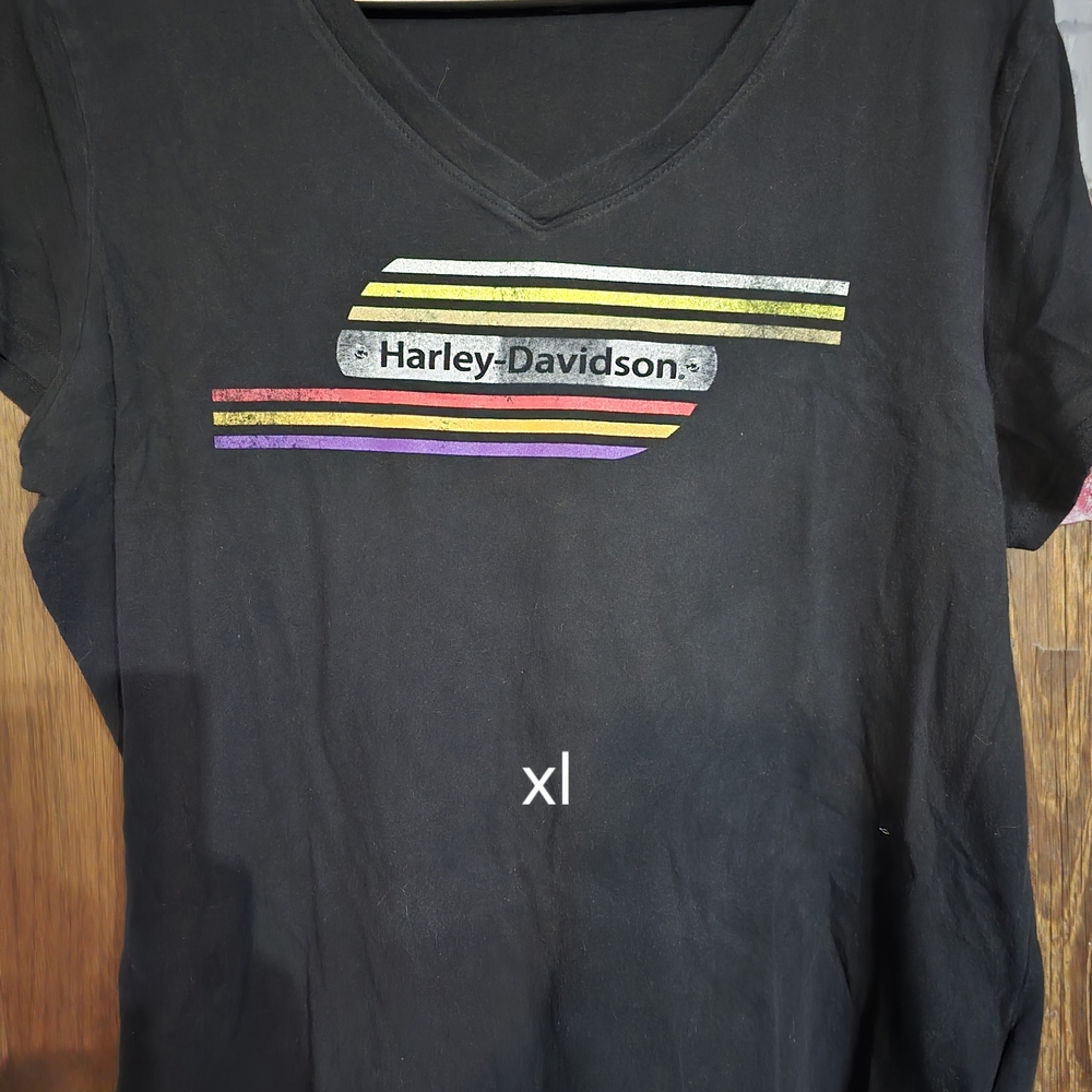 Harley-Davidson Black Tee with Colorful Stripes